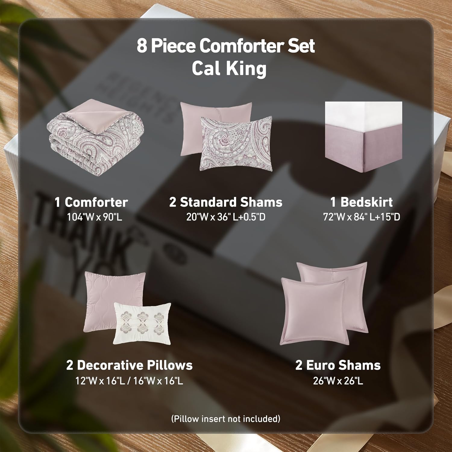 Boho Comforter Set Cal King Size, 8 Pieces Soft Bohemian Bedding All Season Paisley Floral Bed Set with Comforter, Bedskirt, Shams, Dec Pillows, Plum