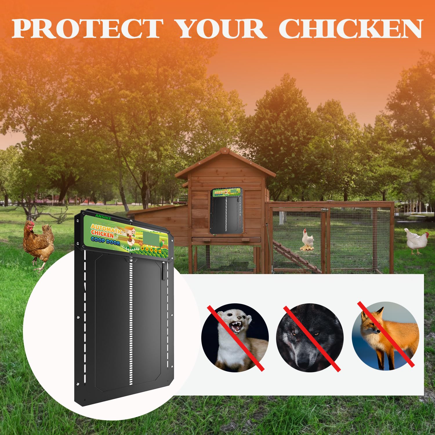 ANSIKE Automatic Chicken Coop Door APP Control Aluminum