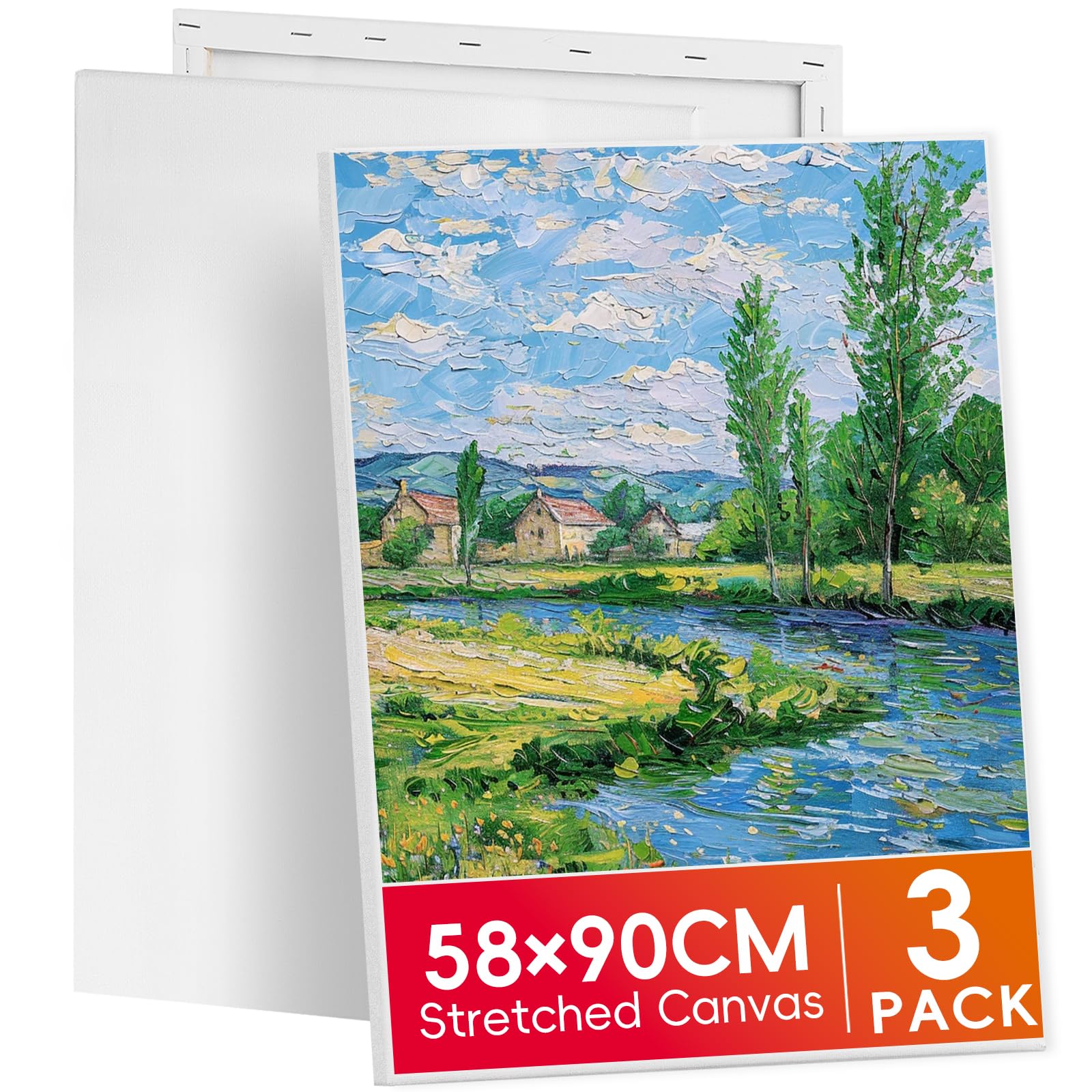 RITOLLO 3 Pack Stretched Canvas 58x90cm – Extra Large Blank Canvas, Acid Free Triple Primed Cotton Canvas for Acrylic & Oil Painting, Professional Art Canvas