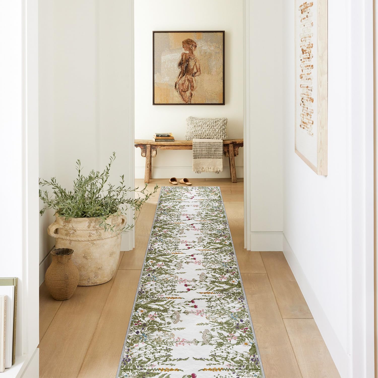 Artoid Mode Antique Herbs and Wild Floral Runner Rug, Spring Home Decor Low-Profile Non-Slip Washable Area Rug for Kitchen Entryway Bedroom Living Room Laundry Room Indoor 2x10 Feet