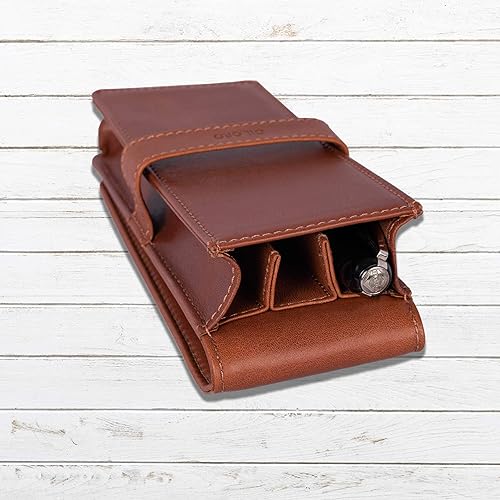 Miniatura 5 de DiLoro estuche de cuero triple para bolígrafos con funda para lápices para tres plumas estilográficas, bolígrafos y lápices