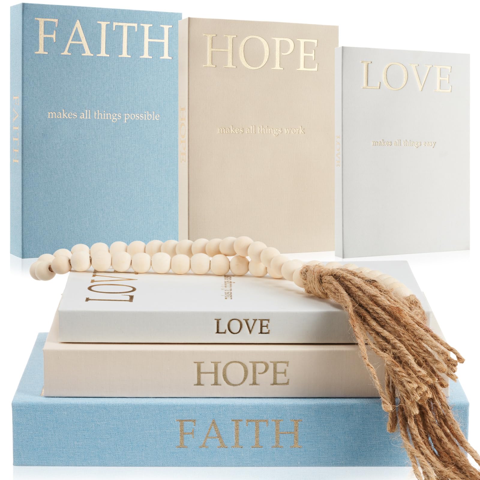 Photo 1 of Faccito 3pc Linen Decorative Books with Beaded Garland Set