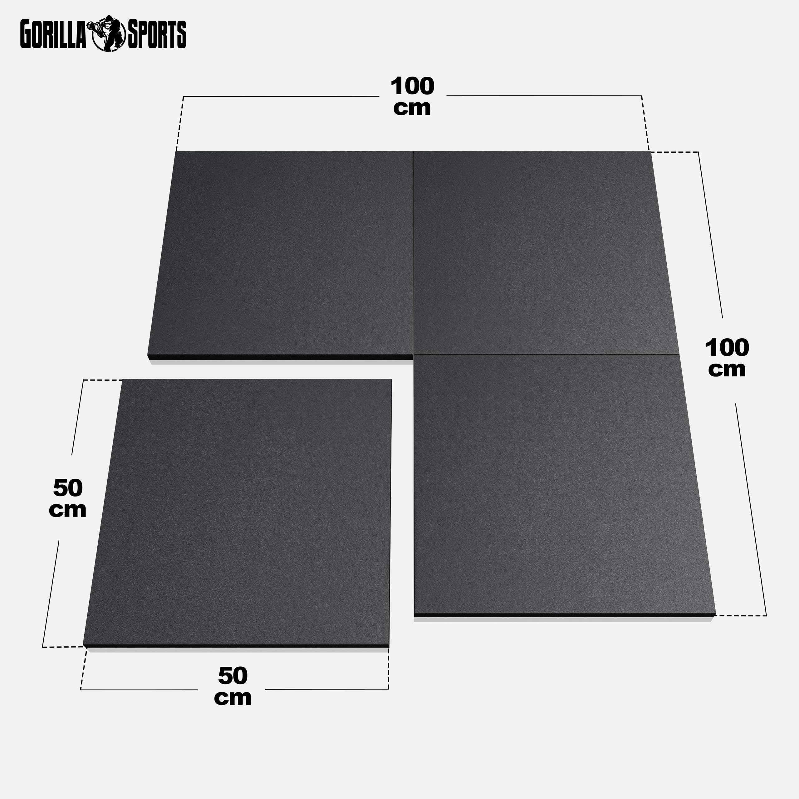 Gorilla Sports® Tappetino Palestra - 100x100cm, Singolo o Set di 4x50x50cm, Spesso 2cm, Antiscivolo, Gomma - Tappetini Fitness, Materassino, Tappeto Esercizi, Protezione per Pavimento
