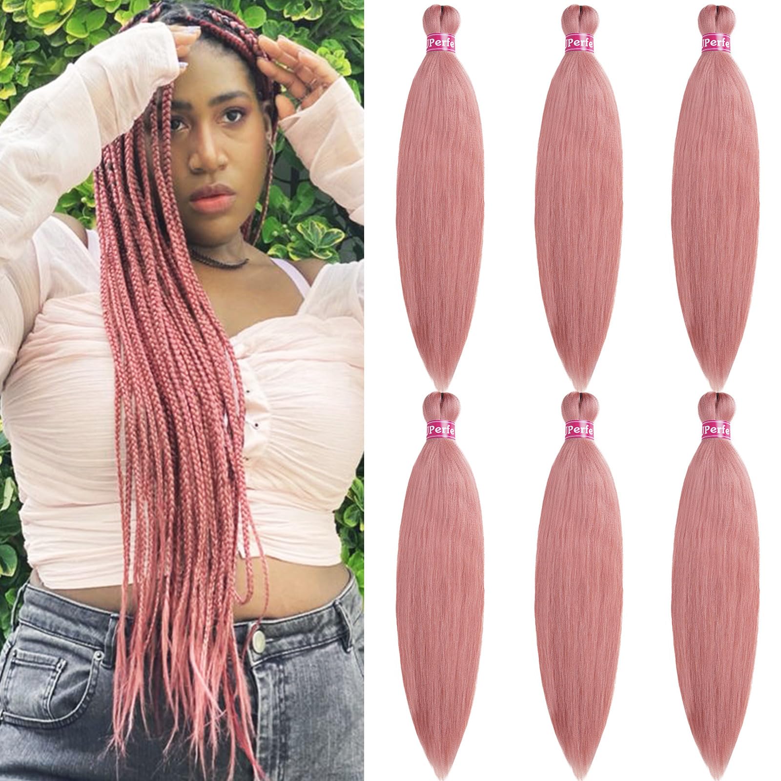 UPerfe Rose Gold Braiding Hair Extensions for Braids Kanekalo Braiding Hair Pre Stretched Kids Knotless Jumbo Colored Prestretched Braiding Hair 26