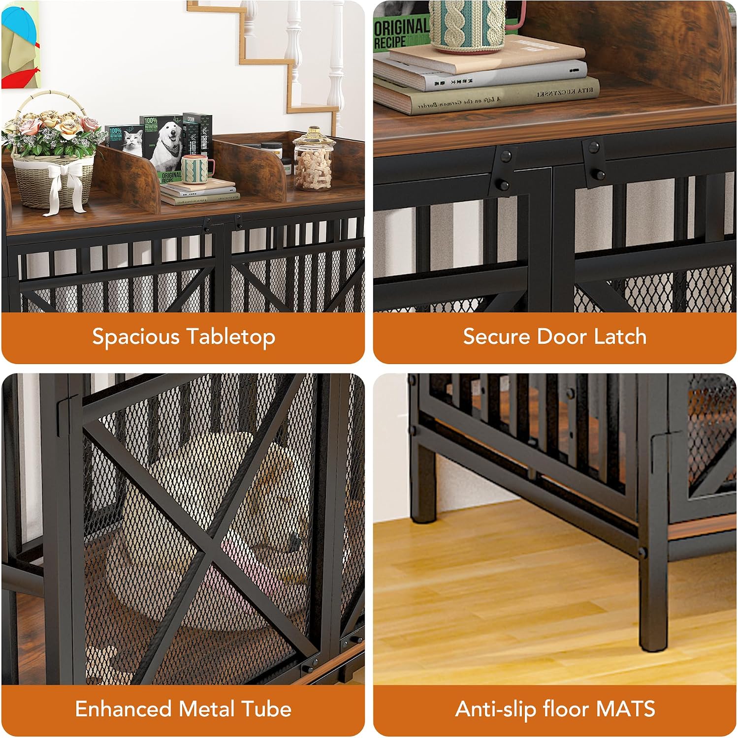 48" Large Dog Crate Furniture – XL Wooden Kennel with 360° Swivel Base & Chew-Proof Mesh, Convertible End Table Design – Extra Large Dog Crate for Medium & Large Dogs (Brown)