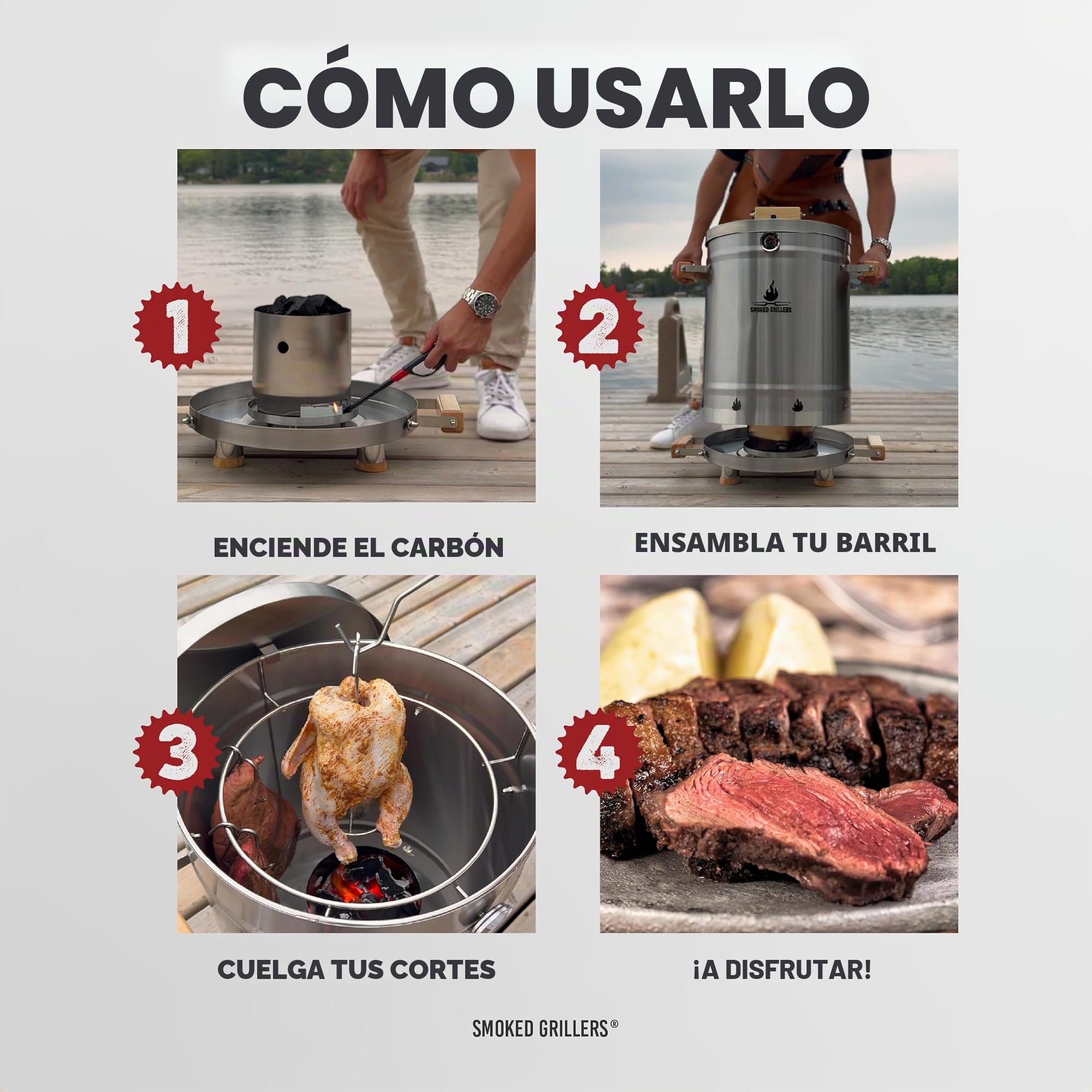 Barbacoa de Carbón sin Humo | Parrilla Barbacoa de Acero Inoxidable 304 | Barril Asador de Carne con Calor Uniforme | Barbacoa Portátil Ideal para Balcones y Patios | Fácil de Limpiar