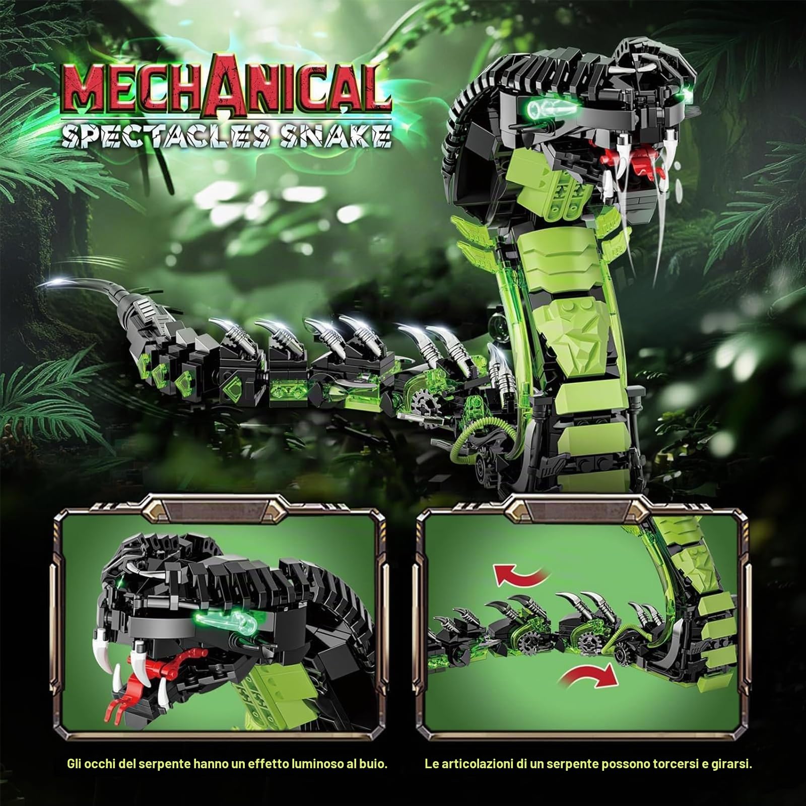 QLT QIAOLETONG Set di mattoncini meccanici di serpente da costruzione, idee Kobra Animale, compatibile con Lego, regalo STEM per adolescenti e adulti (689 pezzi)