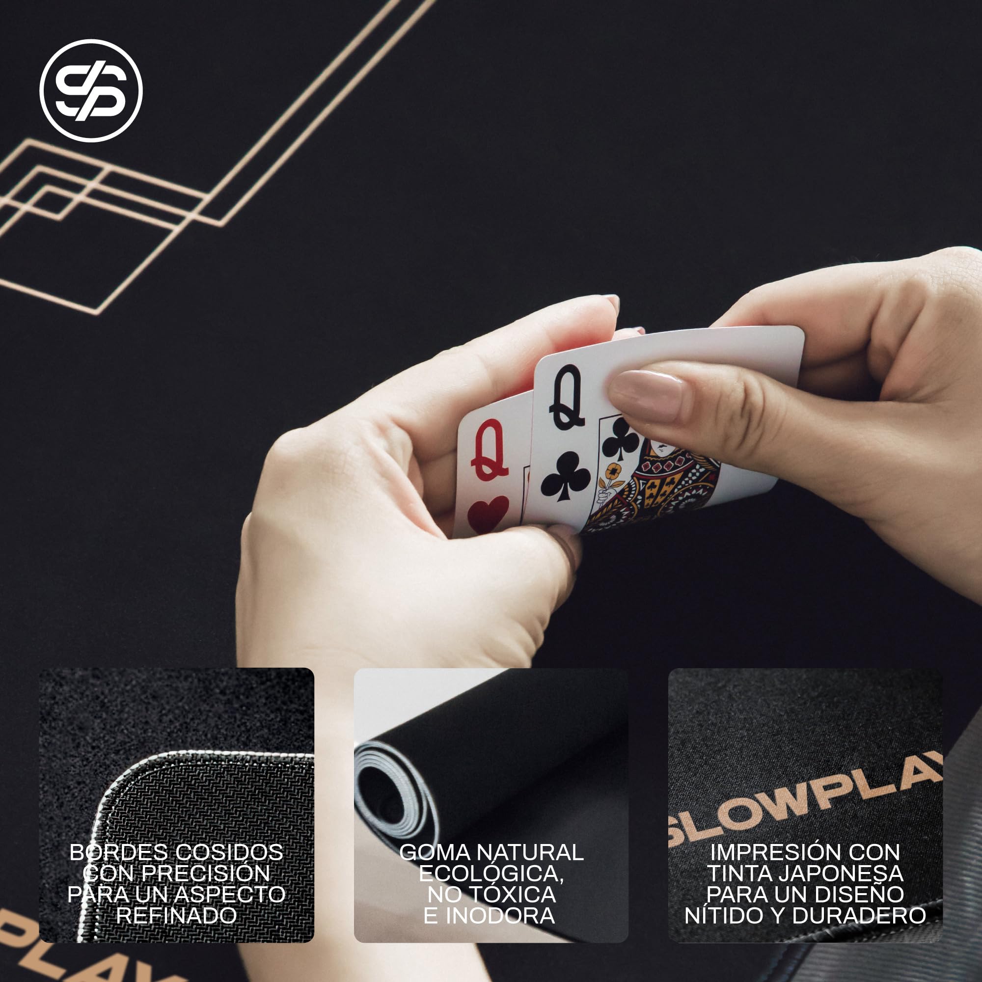SLOWPLAY Godel Alfombrilla de póker para Texas Hold’em | tapete portátil Negro y Dorado champán, 180x90 cm, Repelente al Agua, reducción de Ruido y Bolsa de Transporte Premium