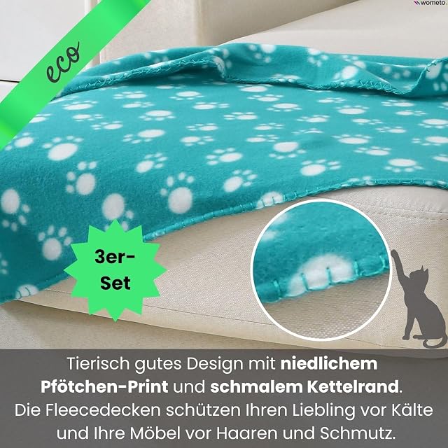 Foto 5 de 7 de wometo Eco - Juego de 3 mantas para perros, 100 % reciclado, certificado Öko-TEX, 3 unidades, 70 x 100 cm…