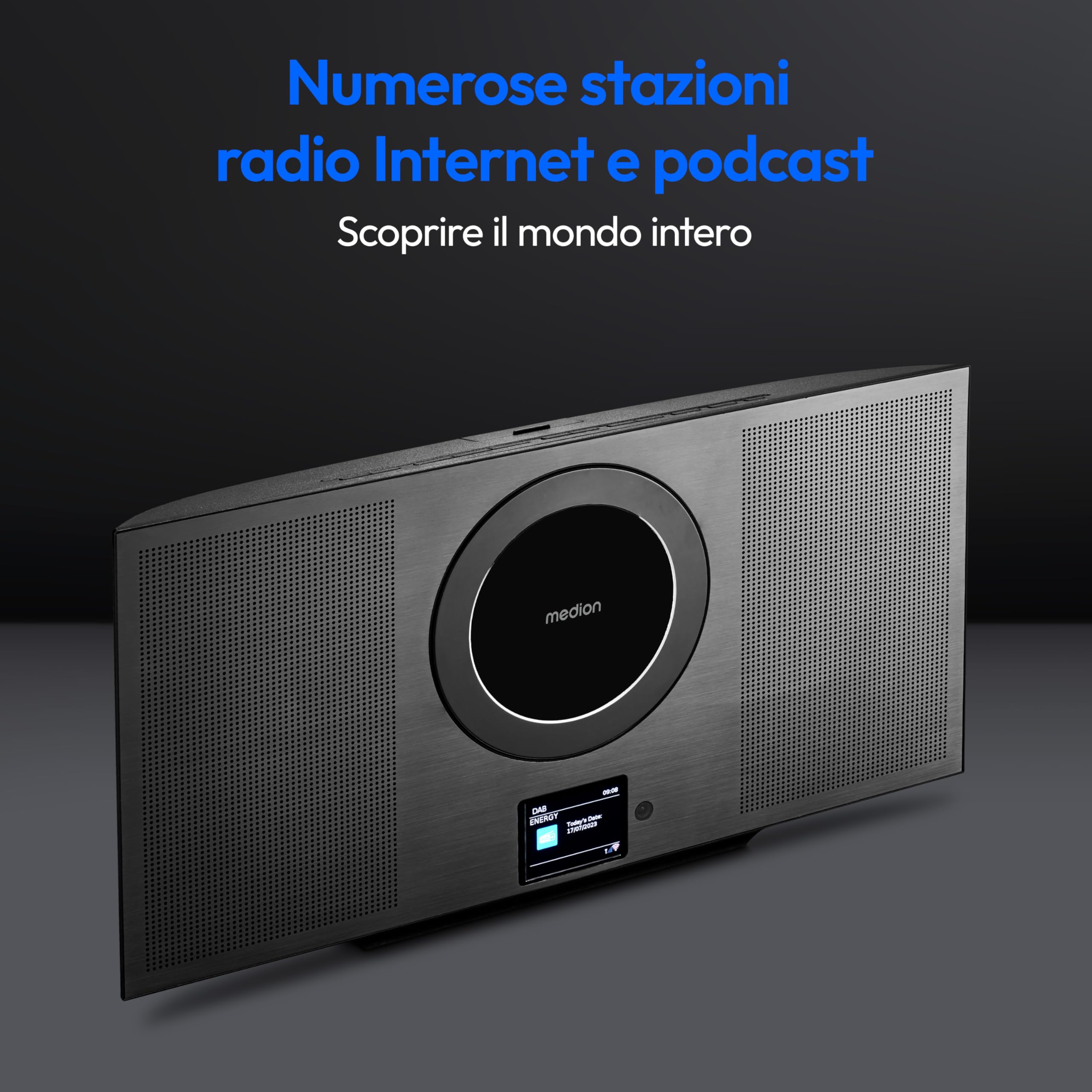 MEDION Radio Internet con lettore CD WLAN DAB+ Spotify Connect FM MP3 USB Bluetooth display a colori sistema compatto verticale