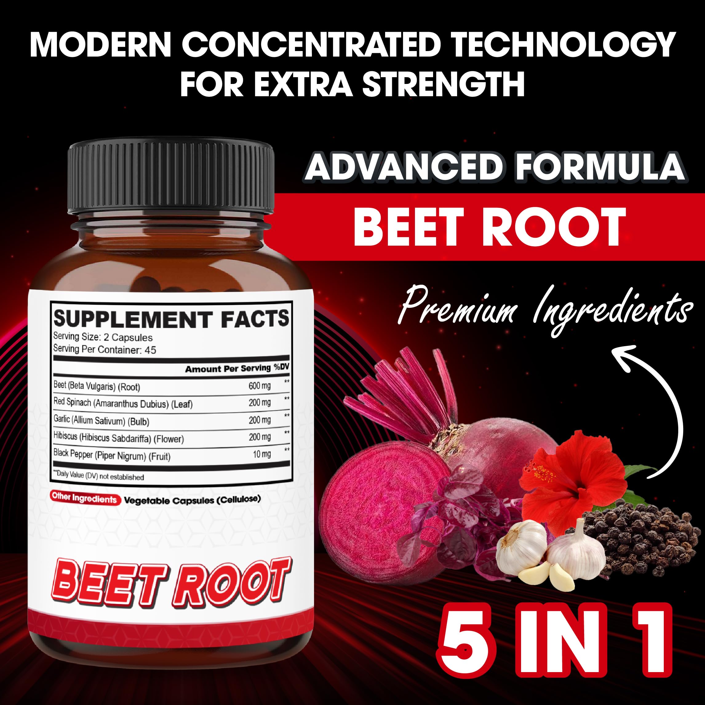 agobi 5in1 Beet Root Capsules - Added with Red Spinach, Organic Garlic Bulb, Hibiscus & Black Pepper - Support for Energy Production, Immune System & Digestive Health - 90 Vegan Capsules — Amazon image 2