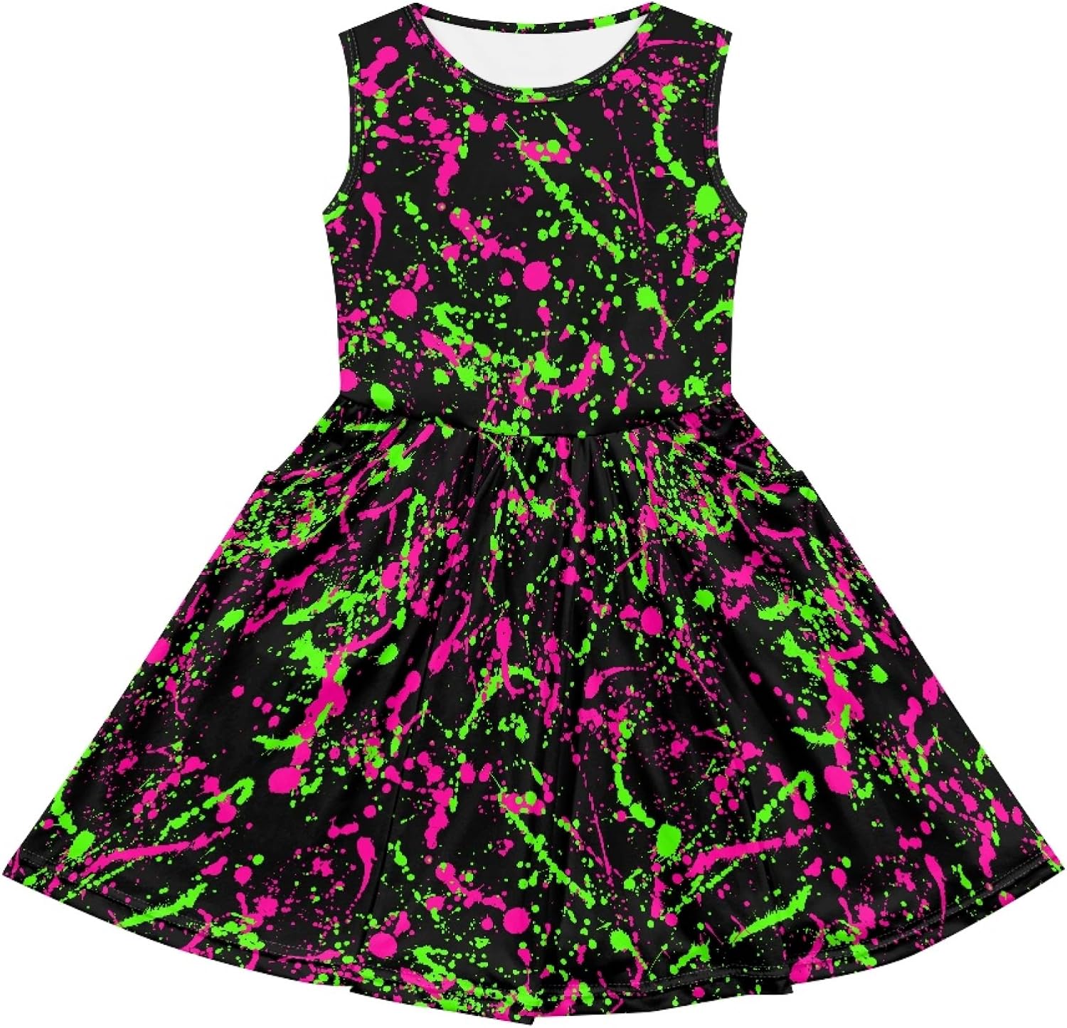 Little Girls Sleeveless Dress with Pockets Marble and Smoke Style Dresses Casual Party Sundress for 2-14T
