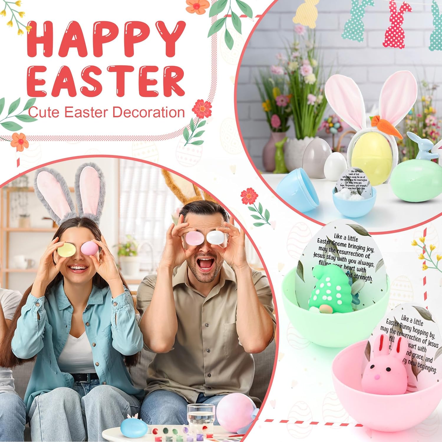 40 Sets Religious Easter Eggs Fillers Bulk Mini Stress Animal with Lamb of God Card Pastel Christian Gifts for Easters Eggs Sunday School Church Party Favors Supplies