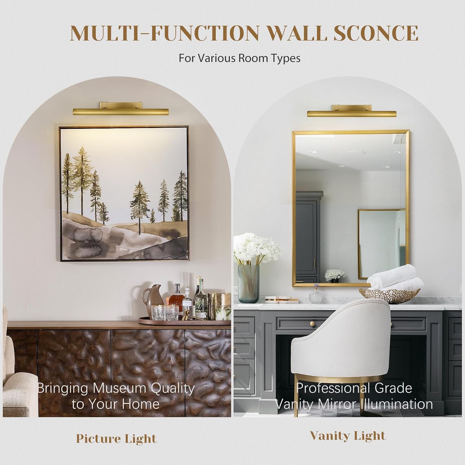 24" Brass Picture Light Hardwired, Dimmable LED Art Light for Wall, Gallery Lights 2700K Warm White CRI 90+, 270° Swing Arm Picture Frame Light for Painting, Mirror & Library (Bulbs Included) image 3