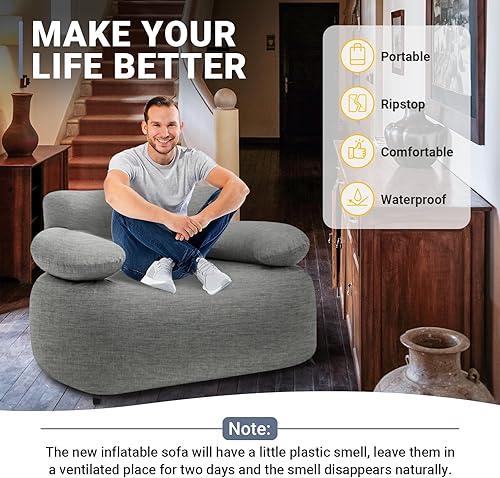Miniatura 10 de KingCamp Sofá inflable plegable, silla de campamento resistente para adultos, impermeable, para exteriores, con soporte de cincha fija, 660 libras,