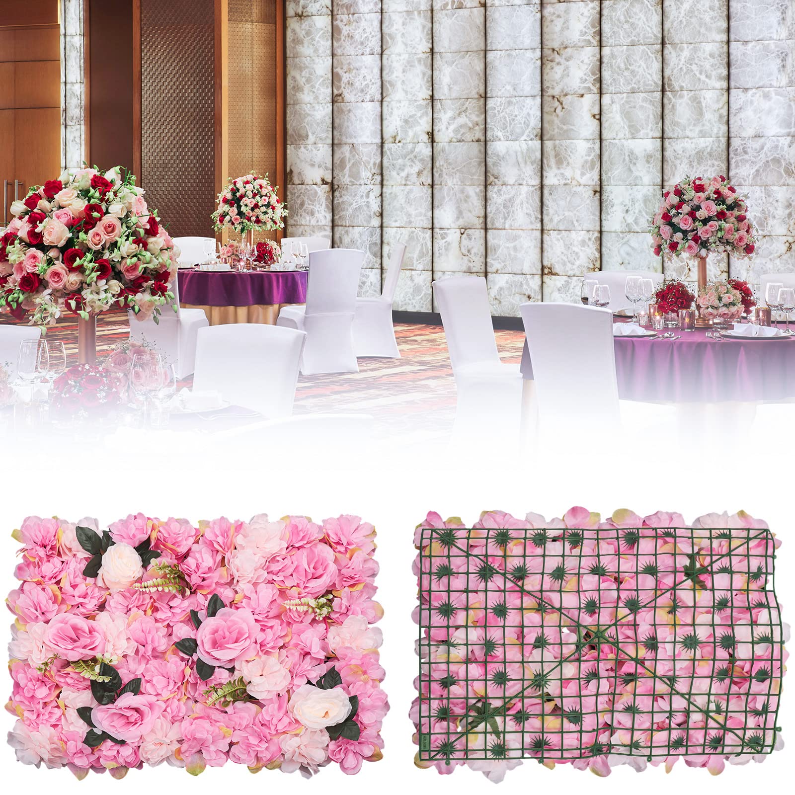Lot de 12 panneaux muraux de fleurs artificielles, panneau mural de fleurs, fond de rose, décoration de maison, décoration de mariage, fête prénatale, fête, mur de bonbons, zones photo