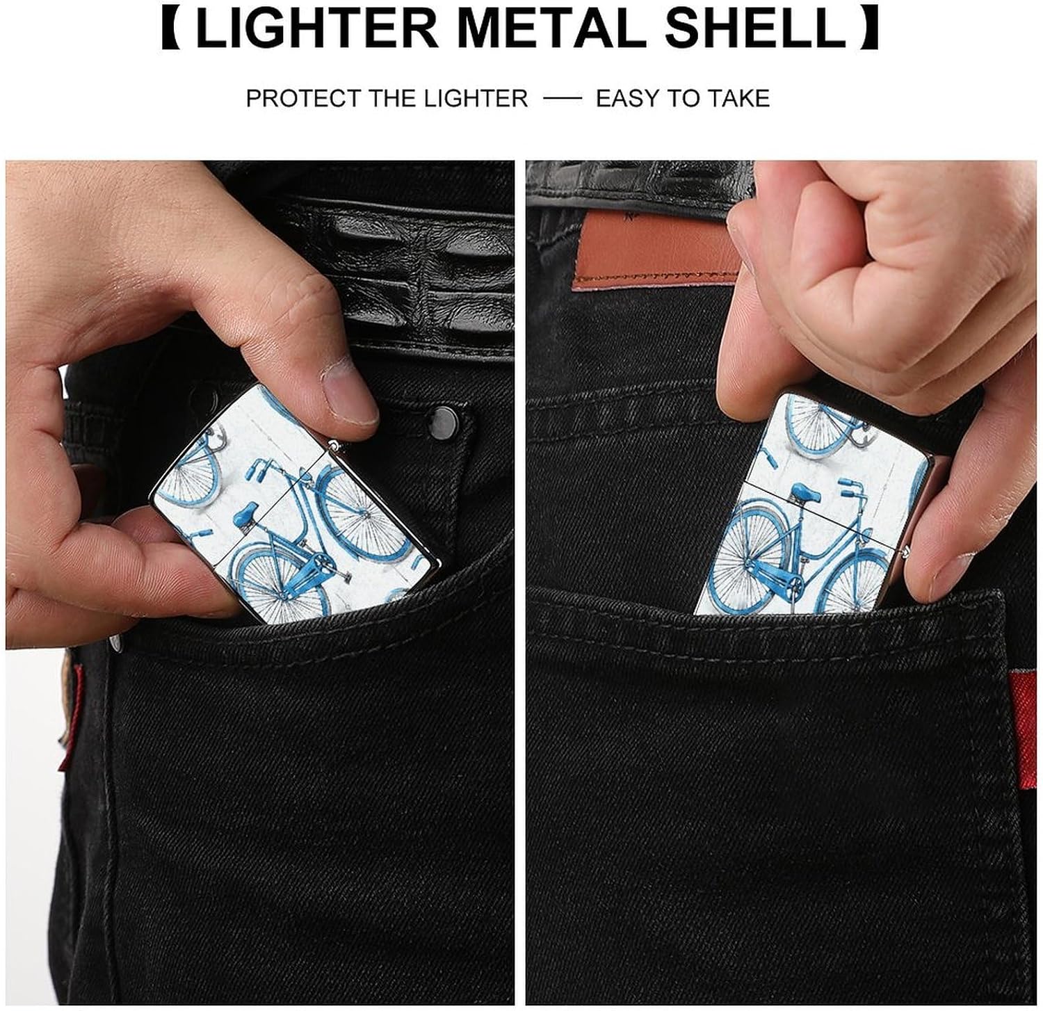 Blue Bicycle Metal Lighter Case Cover Lighter Sleeve
