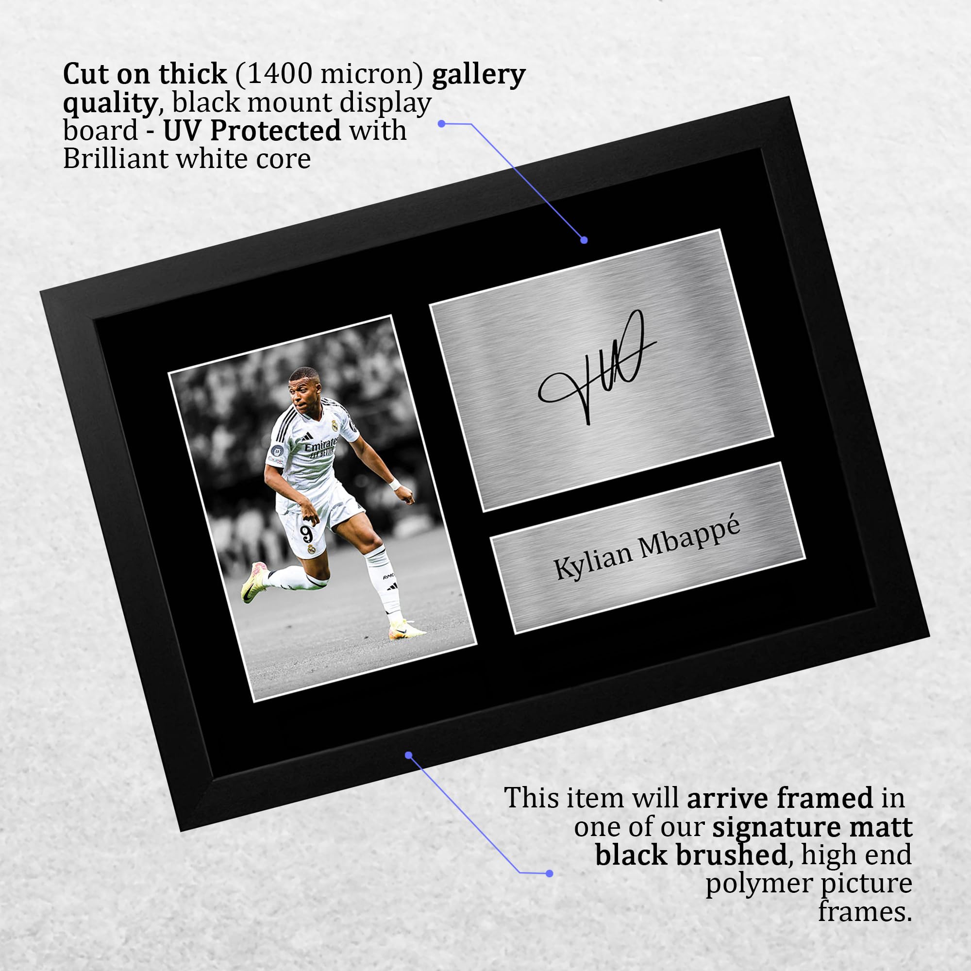 HWC Trading Kylian Mbappe Real Madrid Geschenke Gedrucktes Signiertes Autogramm Foto für Fußball Anhänger and Fans - A4 Gerahmt