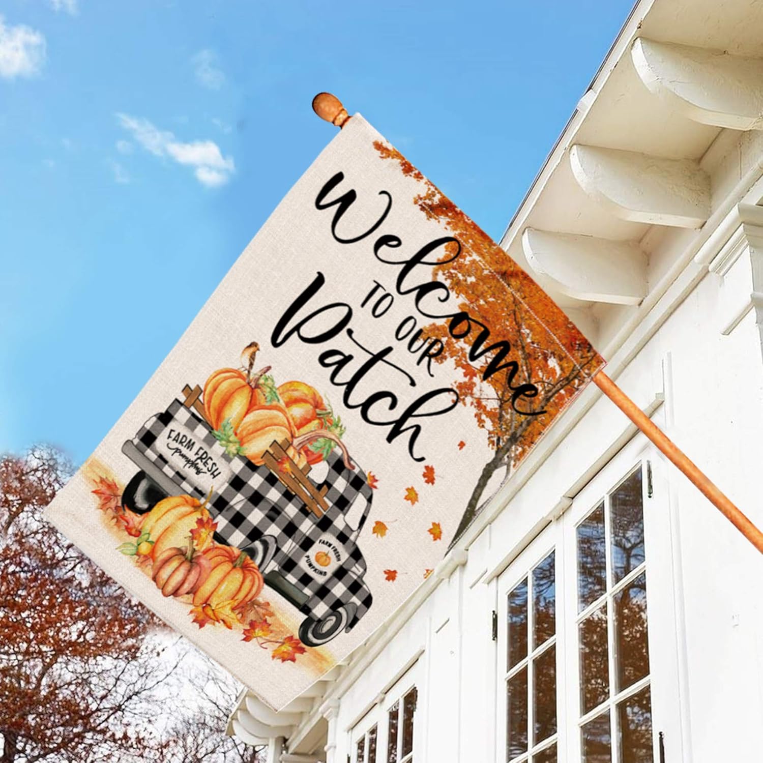 pinata Fall House Flag 28x40 Inch, Fall Leaves Pumpkin Flags Double Sided, Decorative Banners Buffalo Check Truck Outdoor Decorations Seasonal Yard Decor : Everything Else