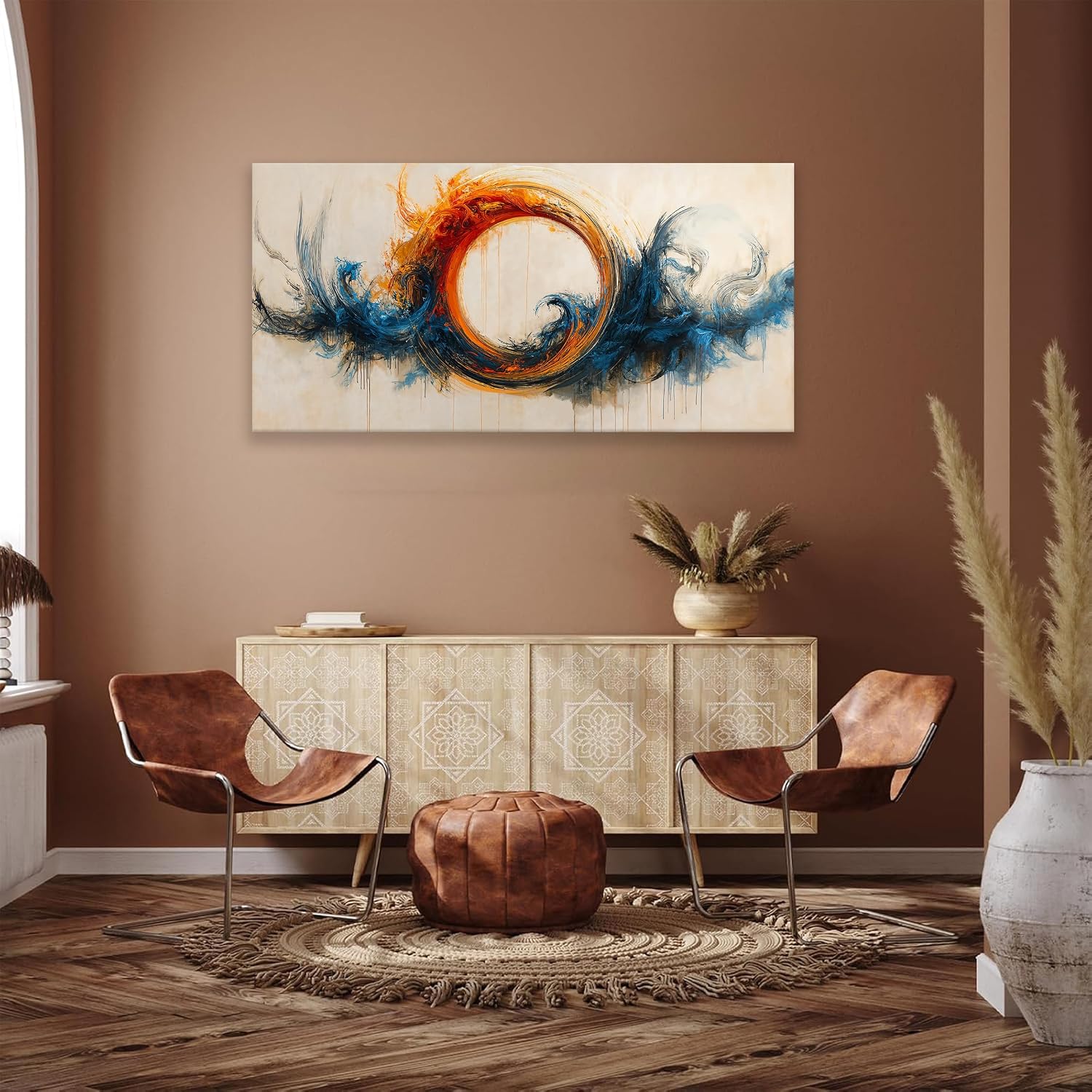 I@U Circle Red Blue Abstract Wall Art Decor Modern Living Room Wall Art For Office Kitchen Bedroom Decoration Ready To Hang Red Blue Abstract Art Wall Decor Canvas Print 24x48 Inch