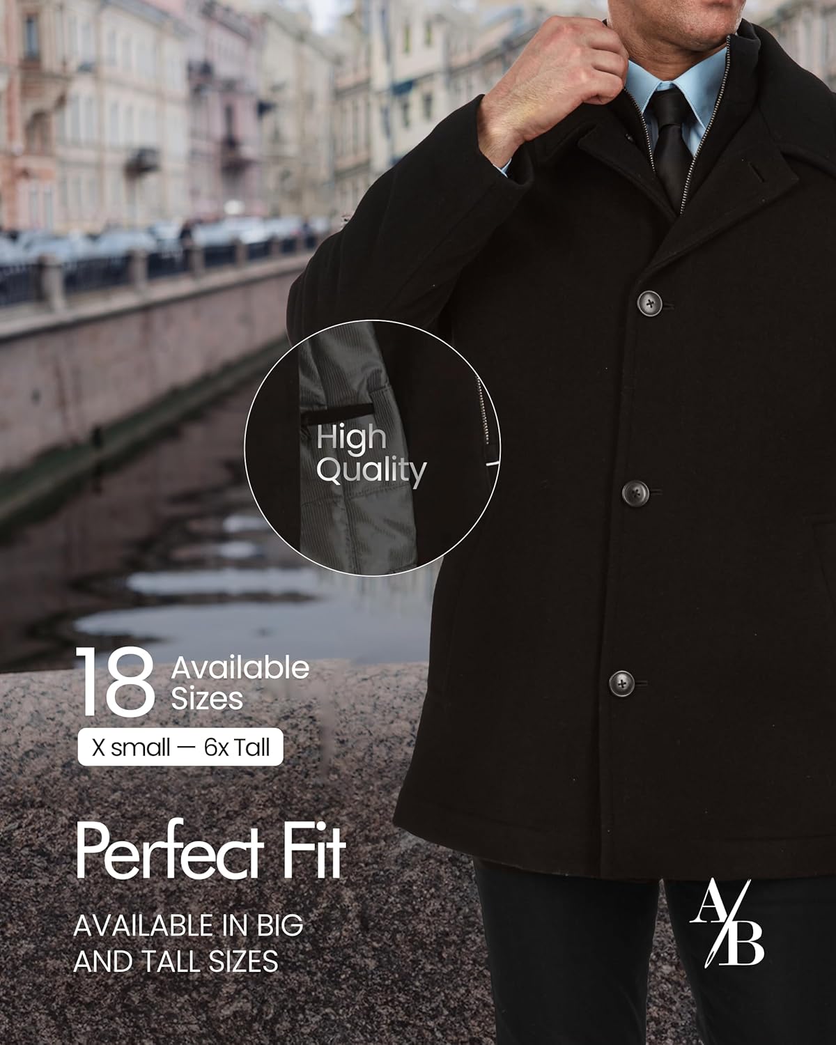 Adam Baker Men's Wool Coat | Classic Fit, Single-Breasted Overcoat | Big and Tall Winter Coats for Men | Wool Blend Jacket - Image 4