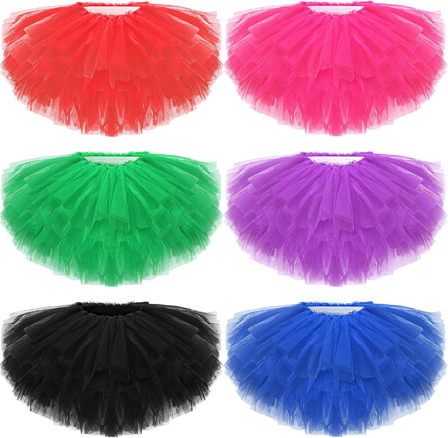 Classic 6 Pcs Tutu for Women Adults Elastic 5 Layered Tulle Halloween Tutu Skirts 80s Dance Costumes Colored Skirts for Teens Lady Adult Ballet Party Marathon, 6 Colors