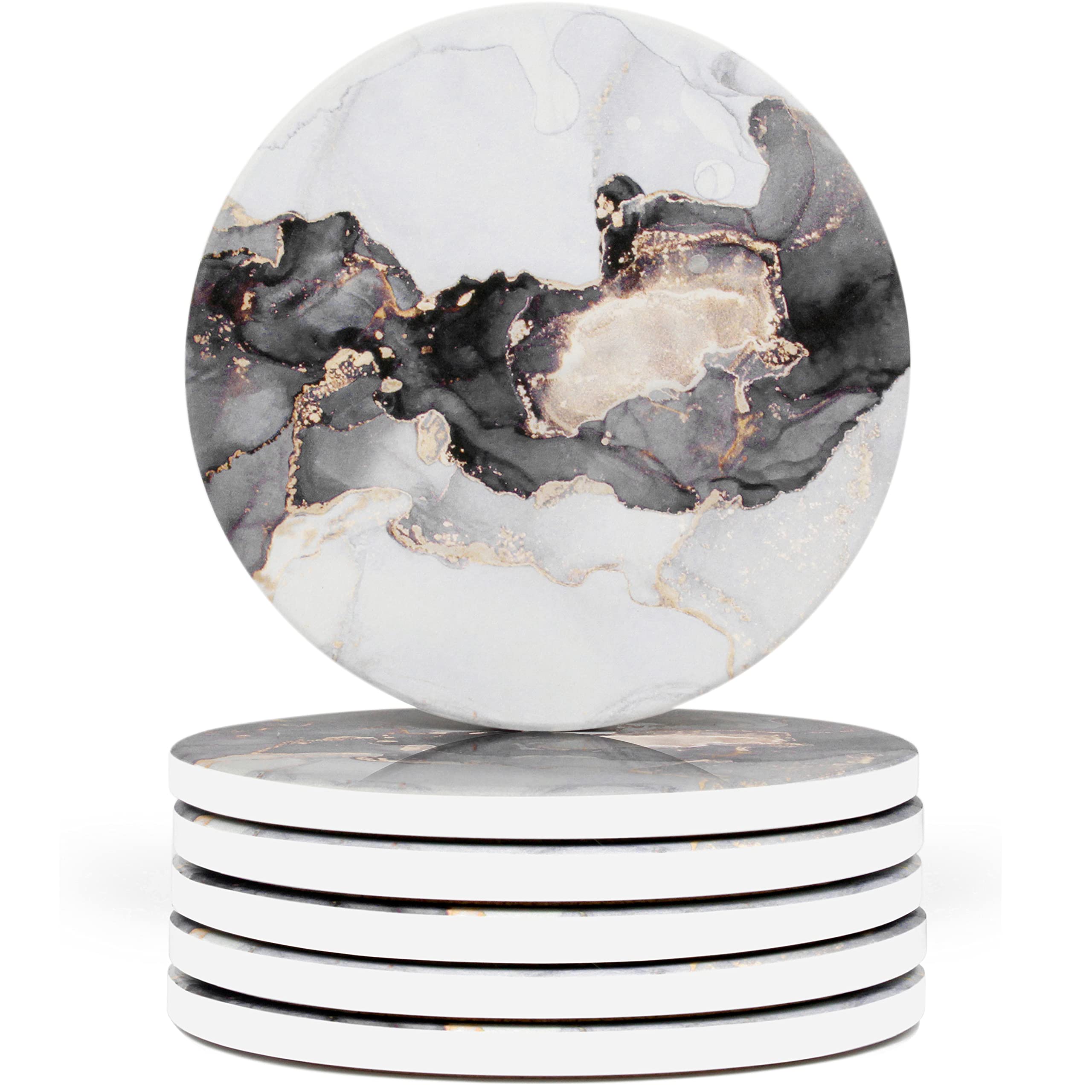 Set 6 Sottobicchieri LIFVER In Ceramica Assorbente - Motivo Marmo, 10cm