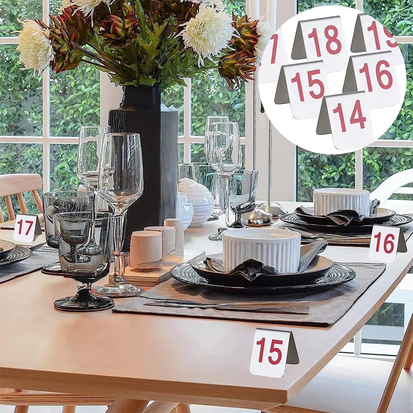 Doppelseitig Nummeriertes Edelstahl Tischschild 1-25/50/100 Sitzplan Tischkarten Restaurant Hochzeits Sitzkarte Für Veranstaltungen,Bankette,Gastronomie,Hochzeitsbankett Tischdeko ,Silber,1~50