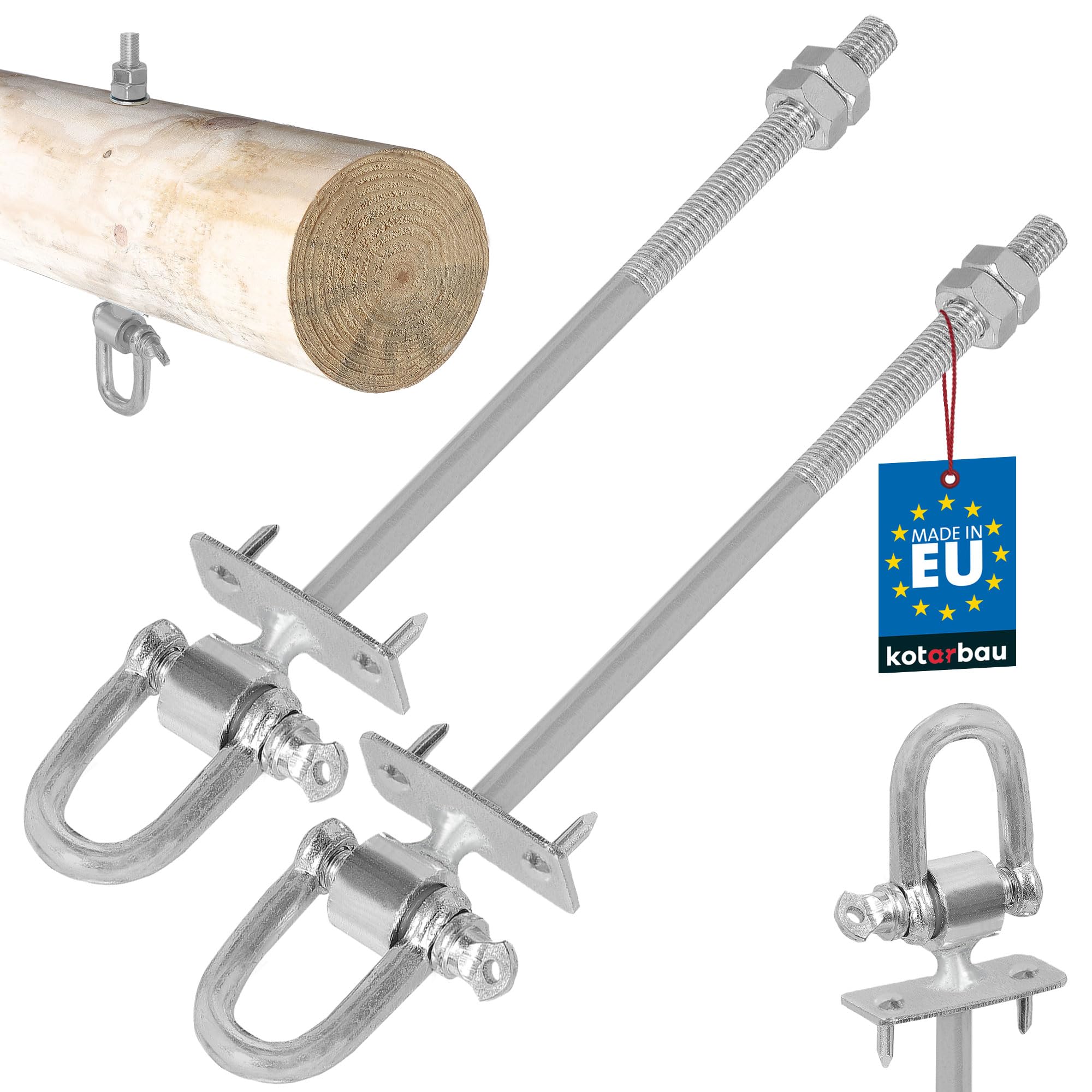 KOTARBAU® Swing Hook - Hammock Hooks - Galvanised Steel - M12 x 190 mm - Silver - with Shackle and Spikes - for Wooden Beams - Heavy Duty Ceiling Hook - Swing Bracket