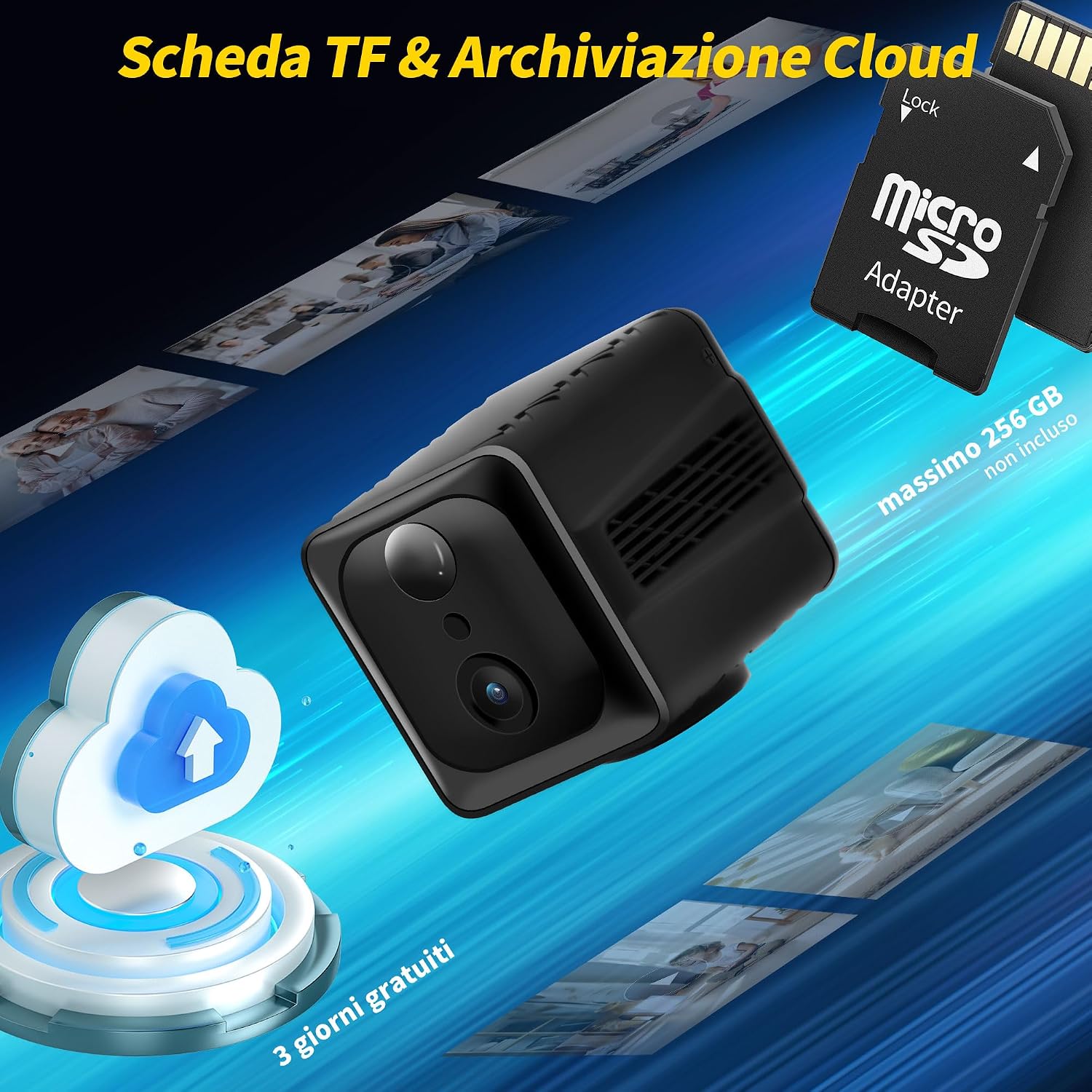 Chujianxi Mini 4K HD Wireless WiFi Camera showing TF card and cloud storage options