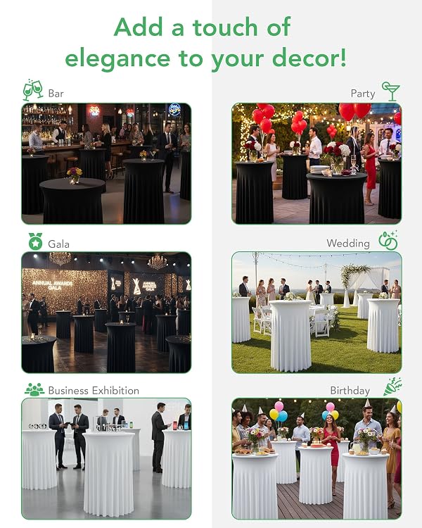 KeyWave Cocktail Table Tablecloth with Skirts - 24x43 Inch Wavy Spandex High Top Cocktail Table Covers, Ruffle Drape Highboy Tablecloth Reusable for Party Wedding Cake Standing Table, Black, 6 Pack by KeyWave - Used condition - Image 8