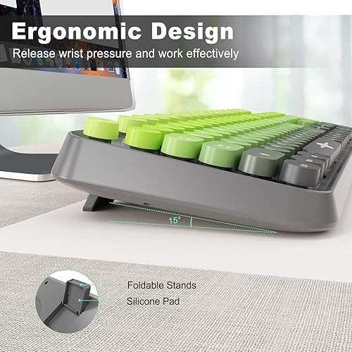 Miniatura 5 de Letton - Combo de teclado inalámbrico y ratón, 104 teclas redondas, lindo teclado colorido con estilo retro de máquina de escribir, teclado de