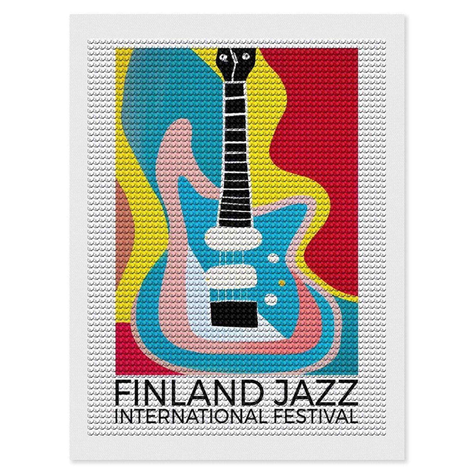 Junmoney Finland Jazz Festival Round Drill Diamond Painting 12"x16", Satisfying Creative Project, Complete Accessories, Printed Canvas