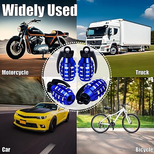 Miniatura 7 de 4 PCS Tire Valve Stem Caps, Aluminium Alloy Tire Valve Stem Covers Universal for Cars,Trucks, SUV, Motorcycles, Bike and Bicycles (Blue)