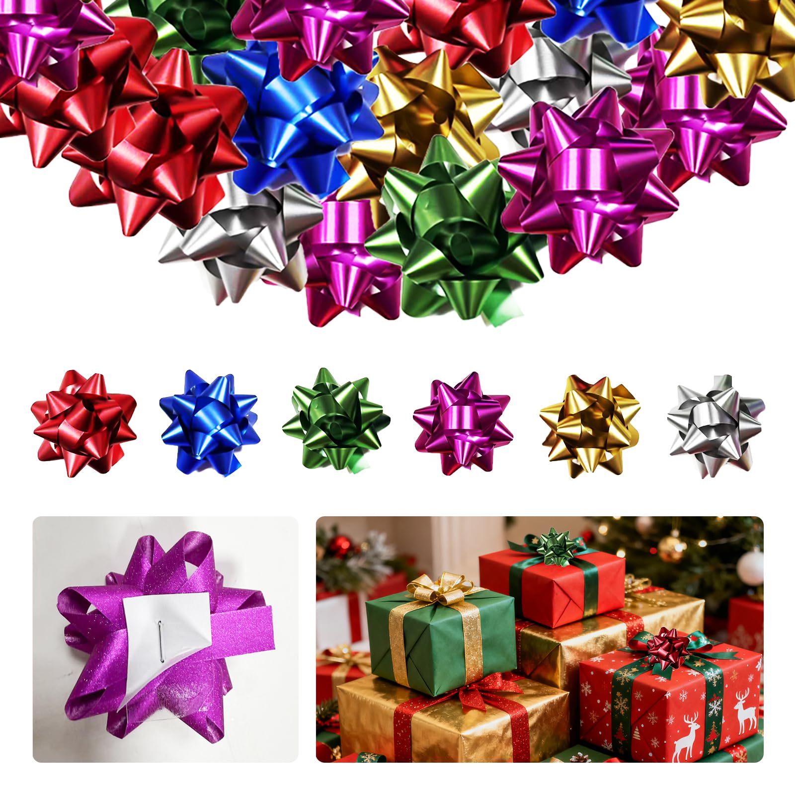 CIYIN autoadhesivos Lazos para Paquetes de Regalo 60 Unidades Mate 3 Pulgadas 6 Colores