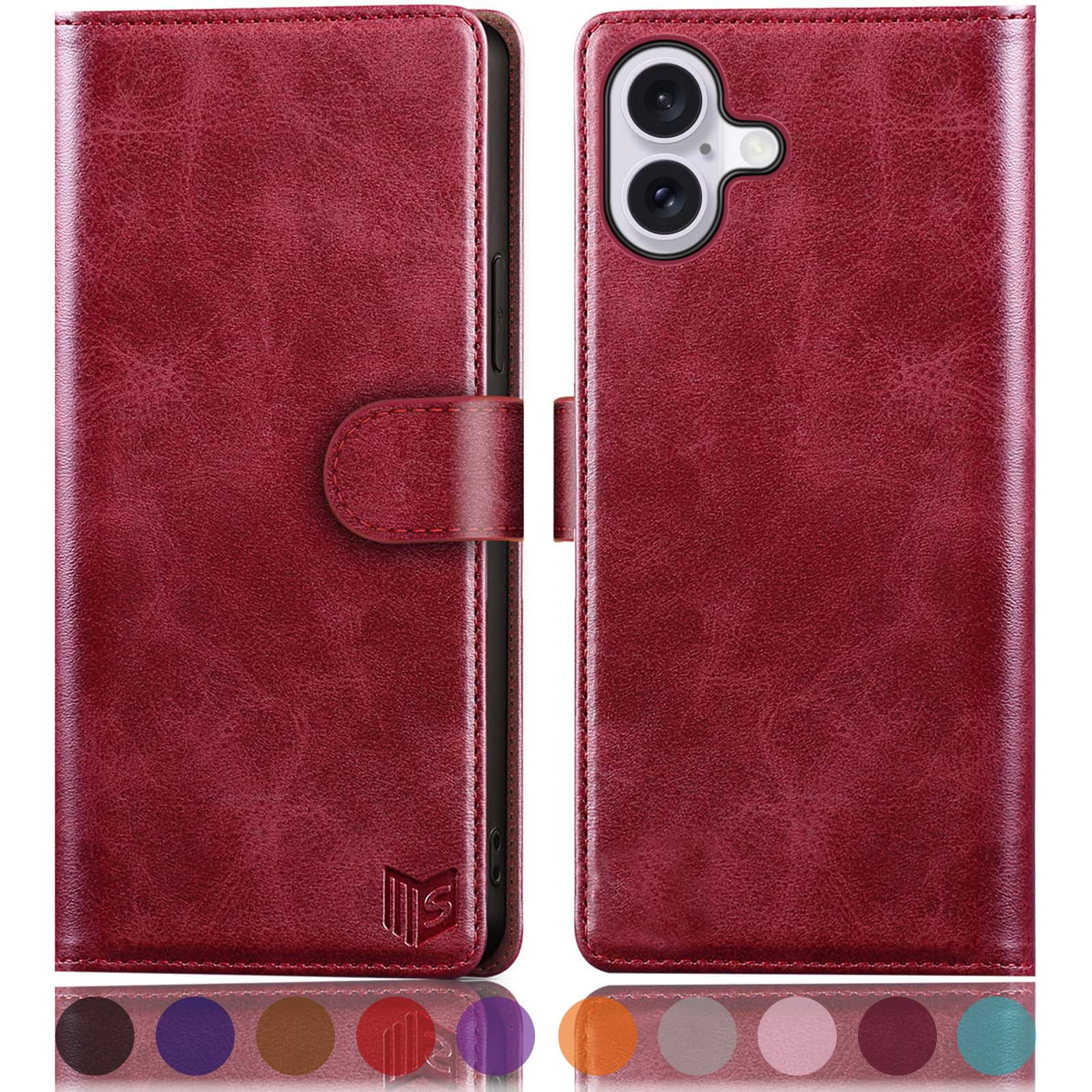 SUANPOT Compatible with iPhone 16 6.1" Wallet case with RFID Blocking Credit Card Holder,Flip Book PU Leather Protective Cover Women Men for Apple 16