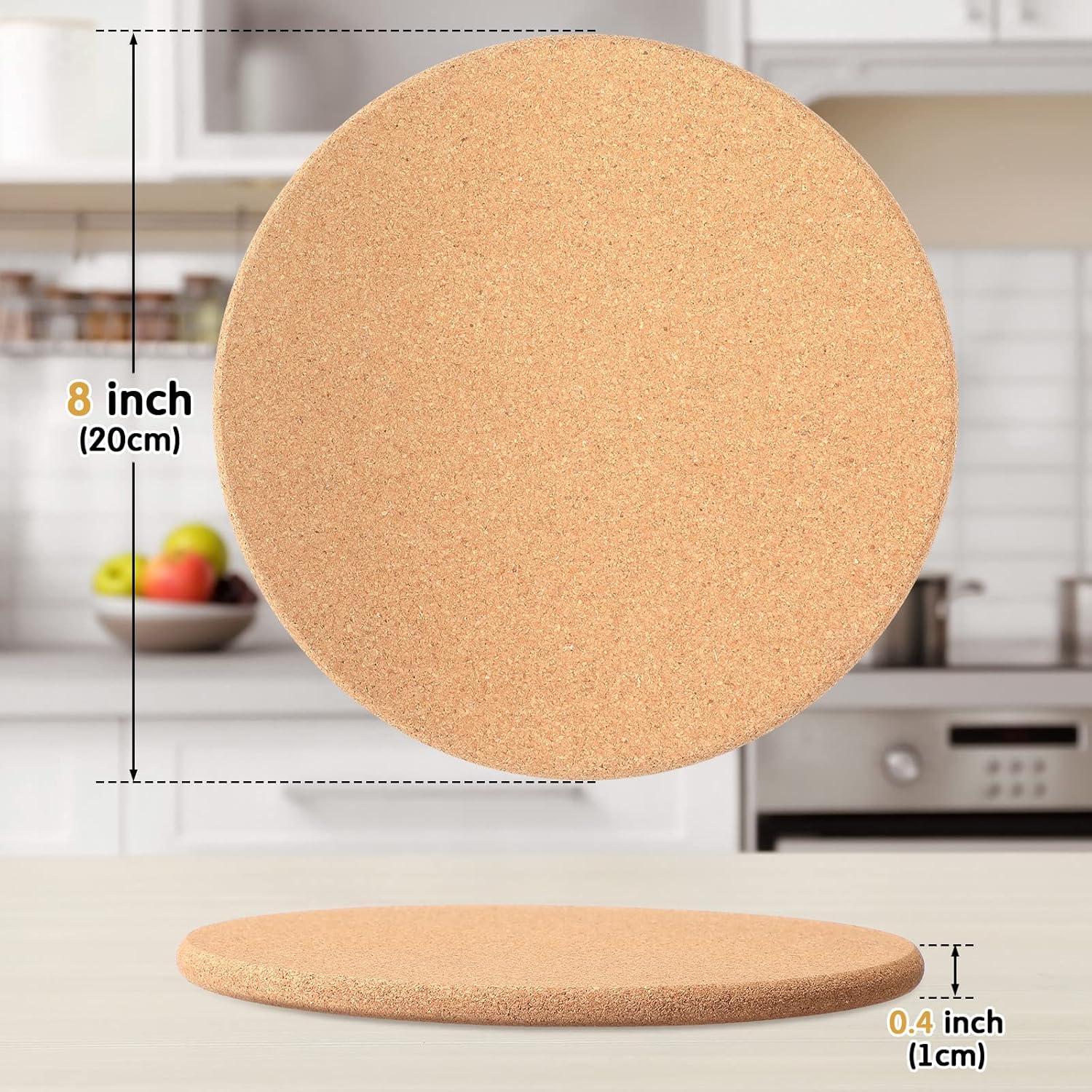 Panitay 24 Pack 8 Inch Round Cork Trivets Thick Hot Pads Bulk Cork Trivets for Hot Dishes, Heat Resistant Multifunctional Large Coasters Set for Kitchen, Countertop, Table
