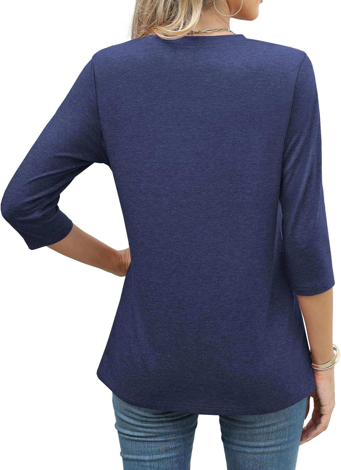 JomeDesign 3/4 Length Sleeve Womens Tops Round Neck Casual Tunic Tops Pleated Shirts Dressy - Image 3