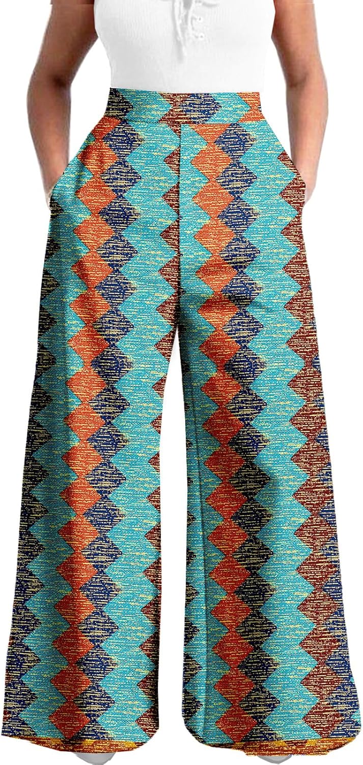 SEA&ALP African Print Pants for Women Plus Size Wide Leg Ankara Trousers Loose Kente Dashiki Pants Baggy Clothes Attire