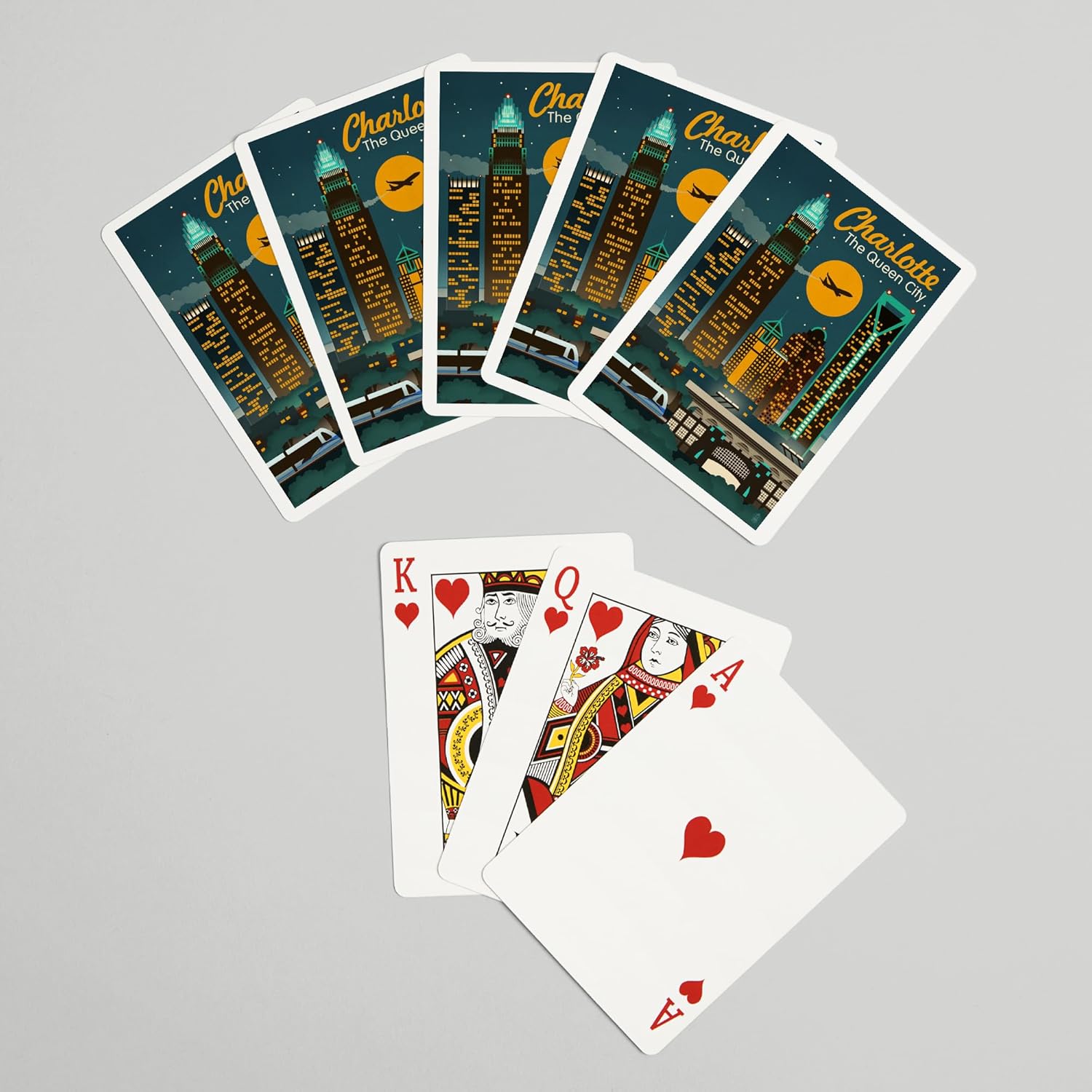 Lantern Press Charlotte, North Carolina, Retro Skyline, 52 Playing Cards for Adults, Poker Size Card Deck