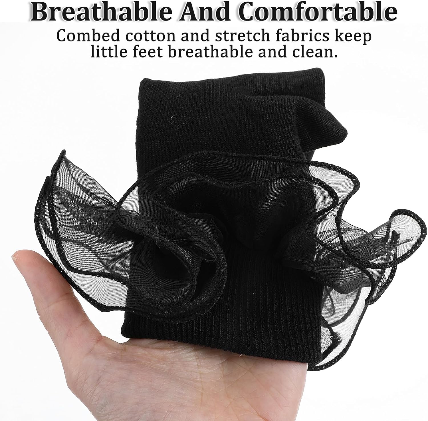Elegant Black Ruffle Socks for Women, Ankle Double Lace Frilly Crew Socks, Fold Cuff Cotton Ruffled Dress Crew Bobby Bride Sock,1 Pair