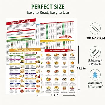 2 PCS Diabetic Foodmap Chart, Low-Foodmap Food List, Healthy Foods Nutrition Chart, Foodmap Meal Plan Brochure for Beginners, Glycemic Index Food Guide (Red)