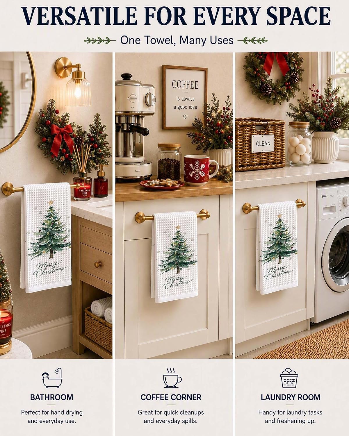 Christmas Kitchen Towels, Dark Green Xmas Tree Tea Towels image 5