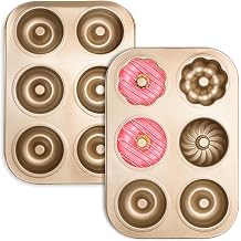 2PCS Carbon Steel 6-Cavity Donut Pan, Champagne Gold