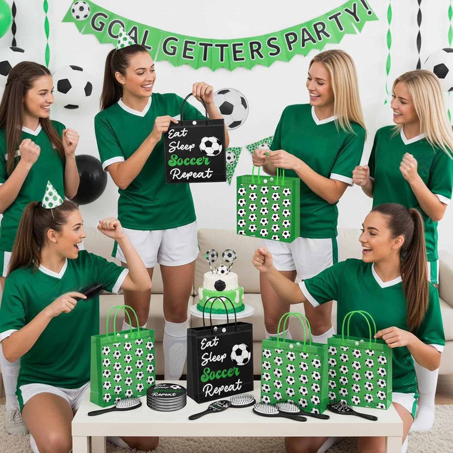 48 Pcs Soccer party accessorys Team Gifts with Soccer Goodie Gift Bags Stuffers Keychains Mirrors Hairbrushes for Players Team Sports Accessories Birthday Supplies - Image 6