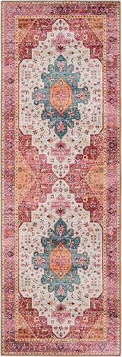 Vista 290 de Moynesa Alfombra de pasillo ultrafina lavable, vintage, de 2 pies 6 x 8 pulgadas, antideslizante, resistente a las manchas, resistente a