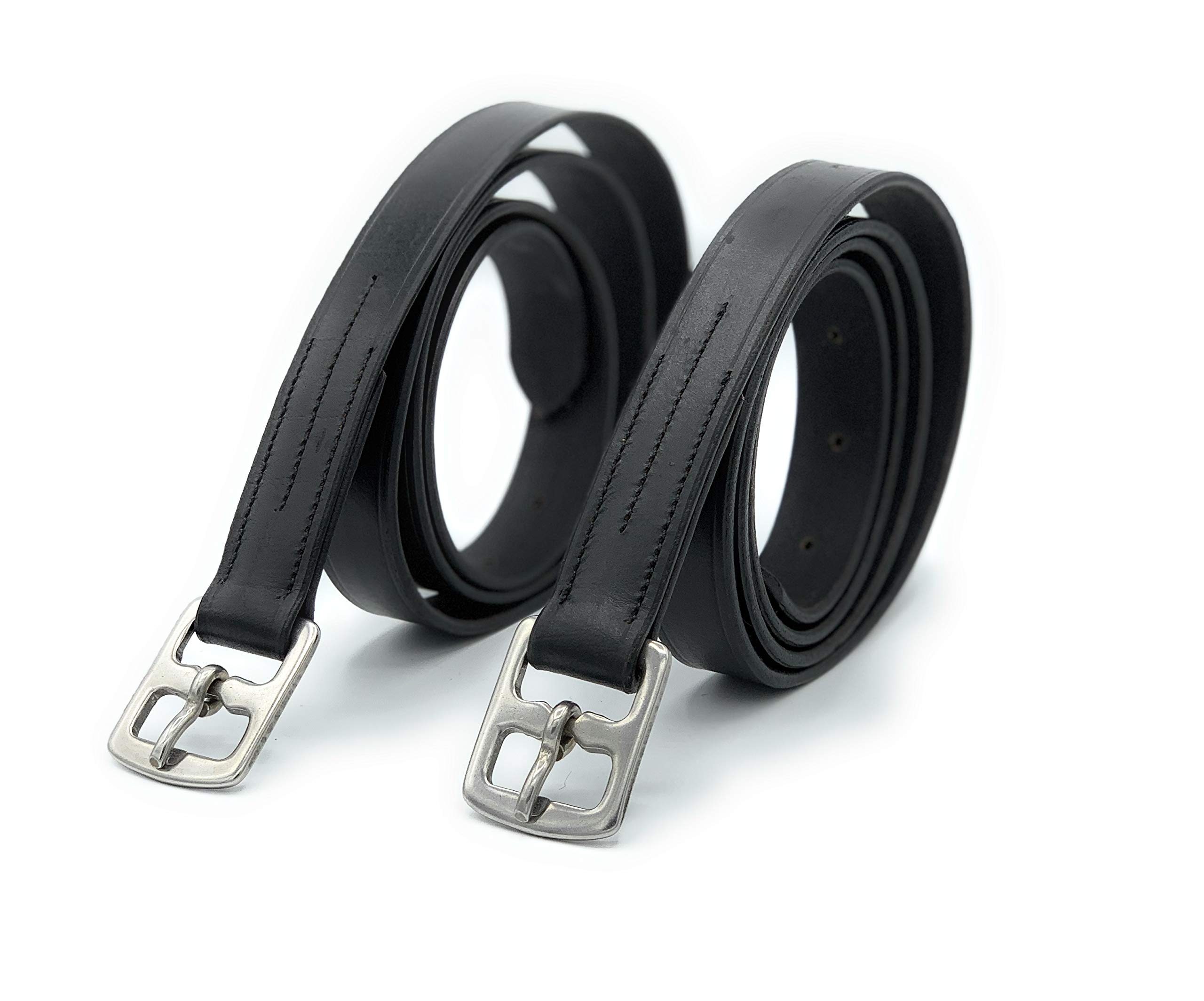 Cuero de estribo para adultos o niños, color negro y marrón, cuero fuerte con acabado suave (137 cm, negro)