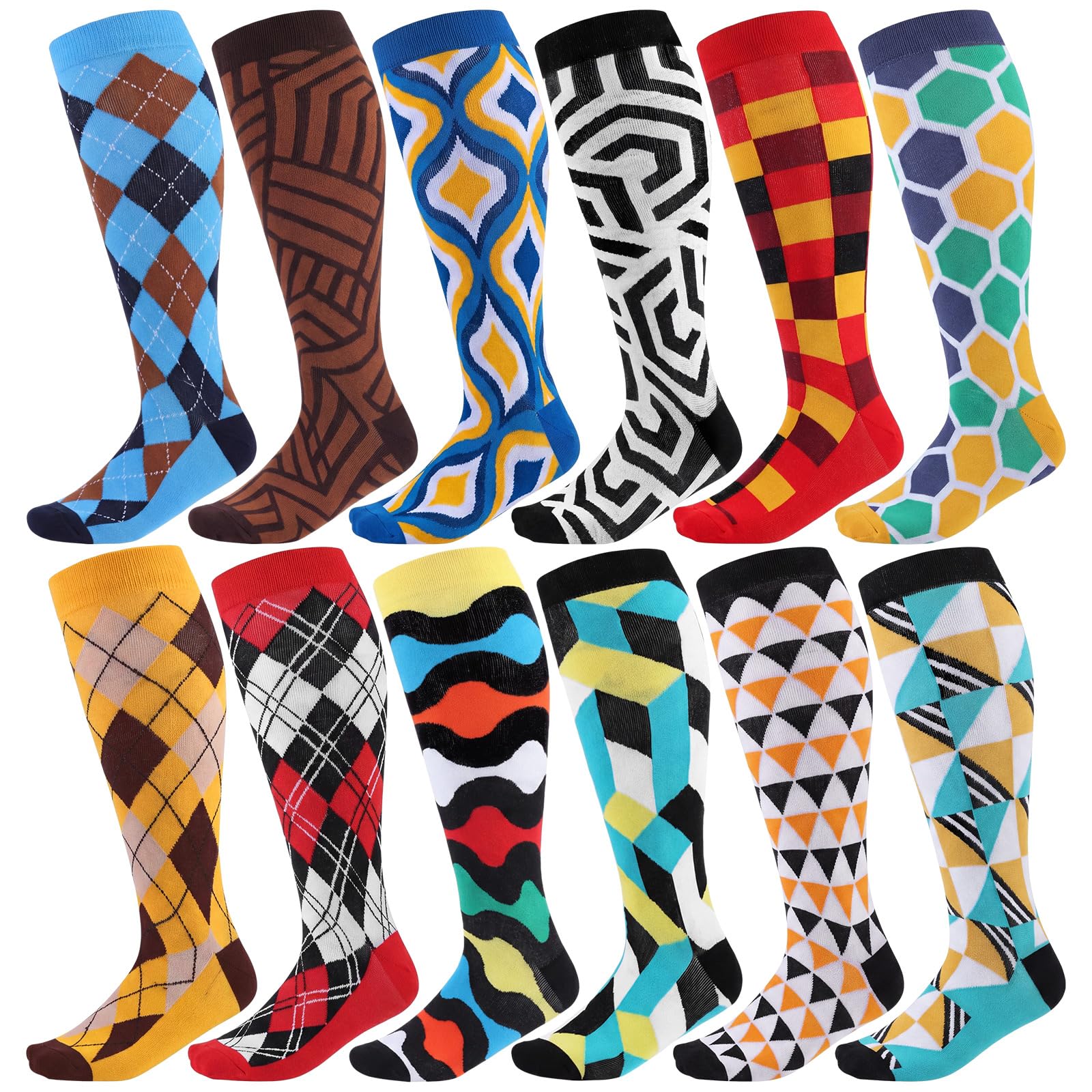 Shyyween 12 Pairs Men Knee High Compression Socks