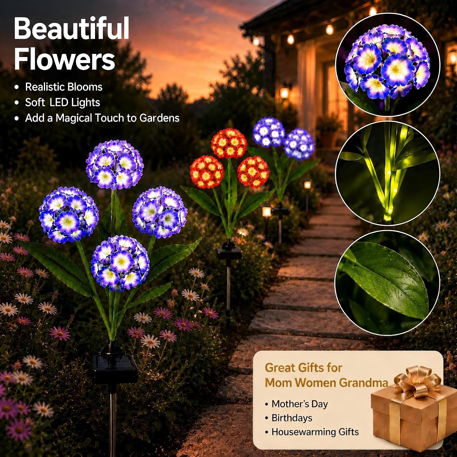TONULAX Solar Flower Lights Outdoor, 2 Pack Windmill Ball Garden Lights with Glowing Flowers and Full-Length LED Stems, Waterproof Solar Garden Decor for Yard Lawn Patio Pathway, Gifts for Mom