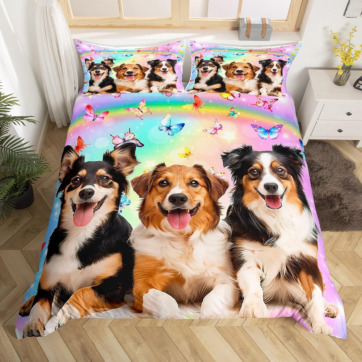 Feelyou Cute Dog Bedding Set Twin, Kids Dog Duvet Cover & Pillow Case, Brown, Modern 3D Print, Super Soft, Breathable, Zipper Closure, All Seasons